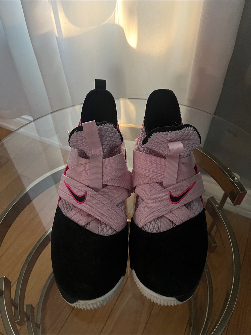 Nike Pink and Black Strapped Slip-On Trainers
